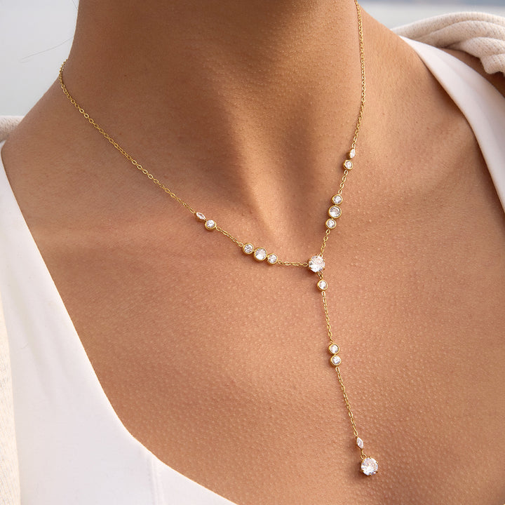 Starlight Y-Shaped Lariat Necklace (Gold Tone Delicate Drop Pendant)