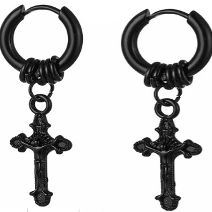 Gothic Cross Dangle Huggie Earrings (Light Luxury Niche Edgy Earrings)