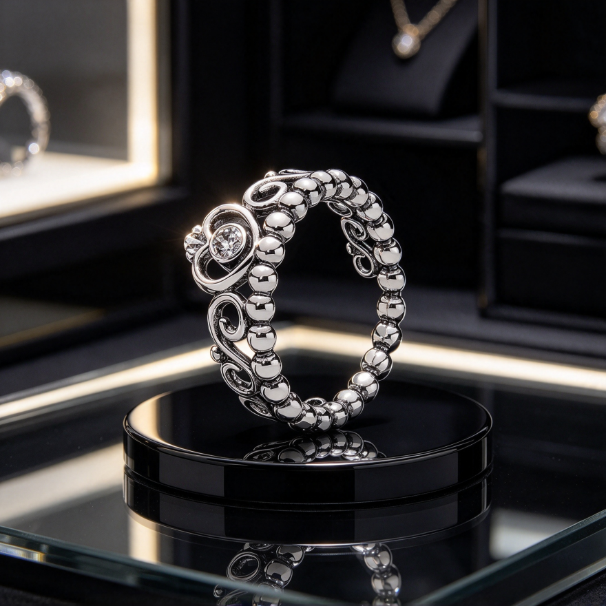 Heart Beaded Openwork Ring