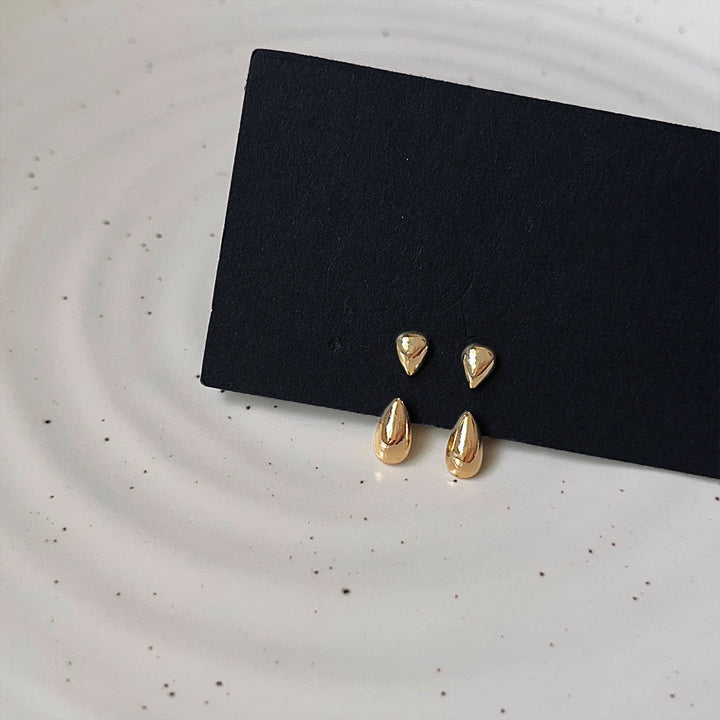 S925 Silver Double Teardrop Combo Stud Earrings, Minimal Smooth Solid Teardrop 2-Wear Earrings, Gold & Silver Two Tones
