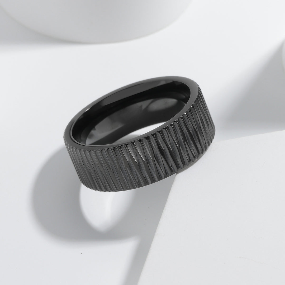 Textured Wide Band Ring (Unisex Titanium Steel Statement Ring)