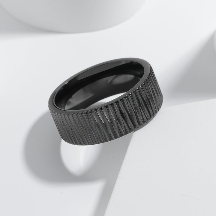 Textured Wide Band Ring (Unisex Titanium Steel Statement Ring)