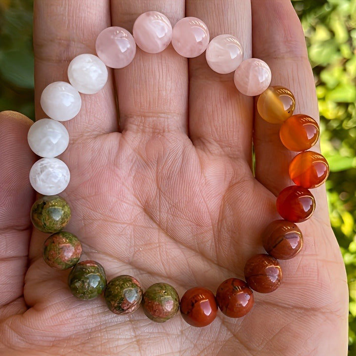 Multi‑Variety Natural Crystal Energy Bracelet, Fertility & Lucky Theme Mixed‑Bead Single Strand Bracelet, 2‑Options Natural Stone Jewelry