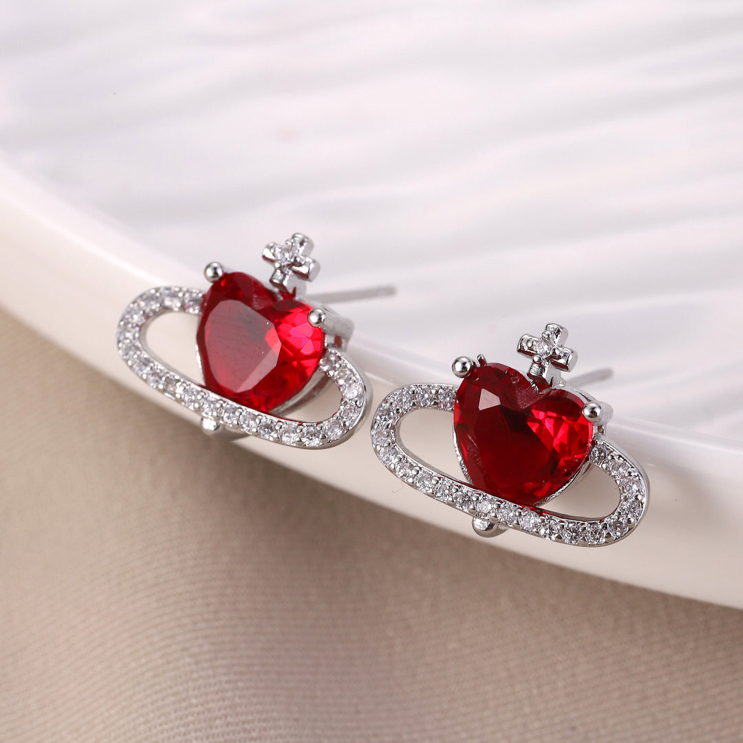 Heart Planet Gemstone Stud Set (Light Luxury Niche Sweet & Cool Earrings)