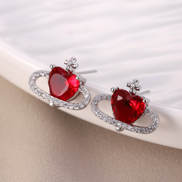 Heart Planet Gemstone Stud Set (Light Luxury Niche Sweet & Cool Earrings)