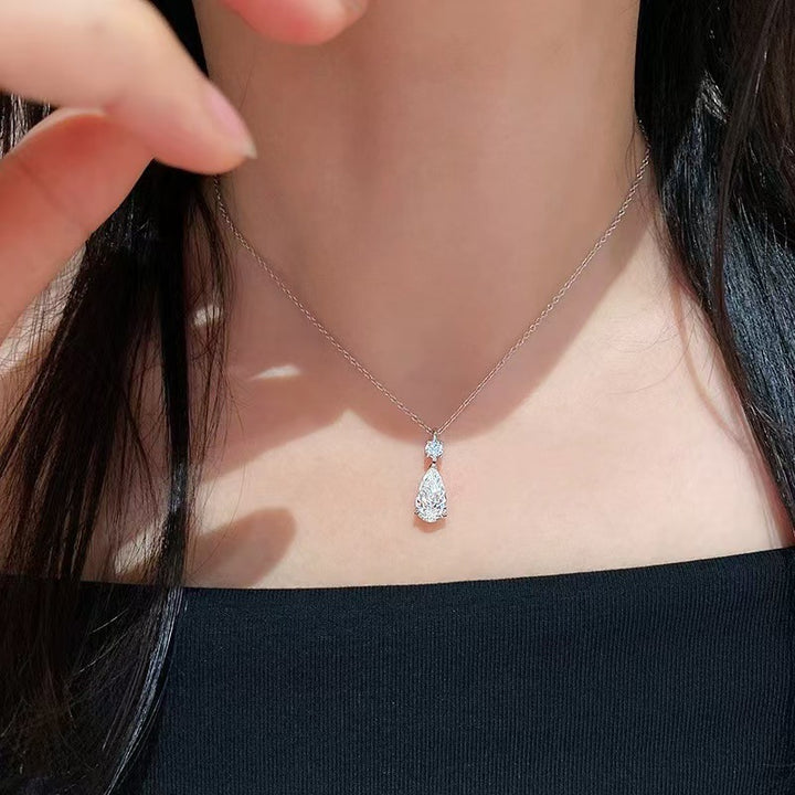 Pear‑Shaped Two‑Diamond Drop Pendant Necklace, Single‑Tone Option