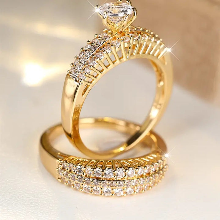 3-Row Pavé Center Stone Engagement Ring Set (Luxury Stackable Proposal Band 3-Piece)