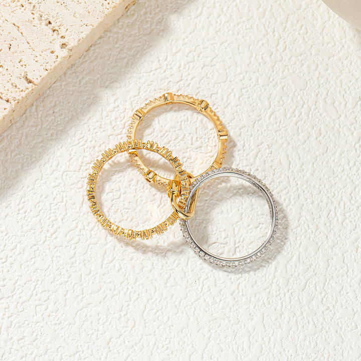 Multi-Layer Lock Paved Diamond S925 Silver Stackable Ring, Luxury Horseshoe Buckle Band Available in 2 Tones