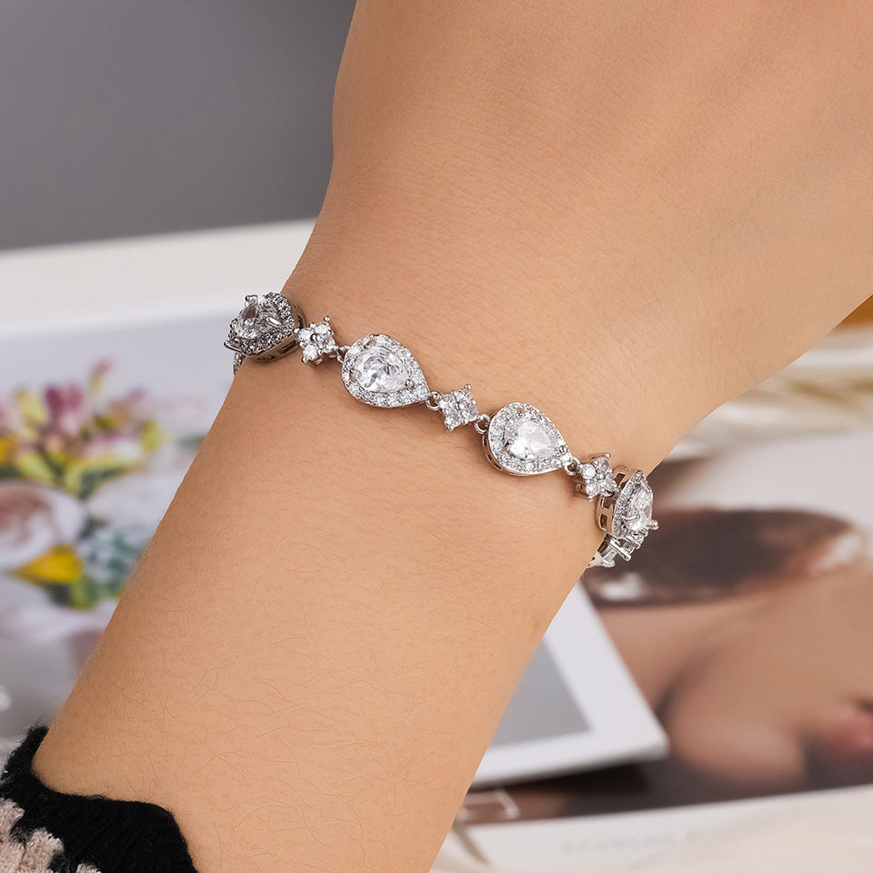 Rose Gold Tone Heart Pavé Diamond Tennis Bracelet (Delicate Luxury Statement Bangle)