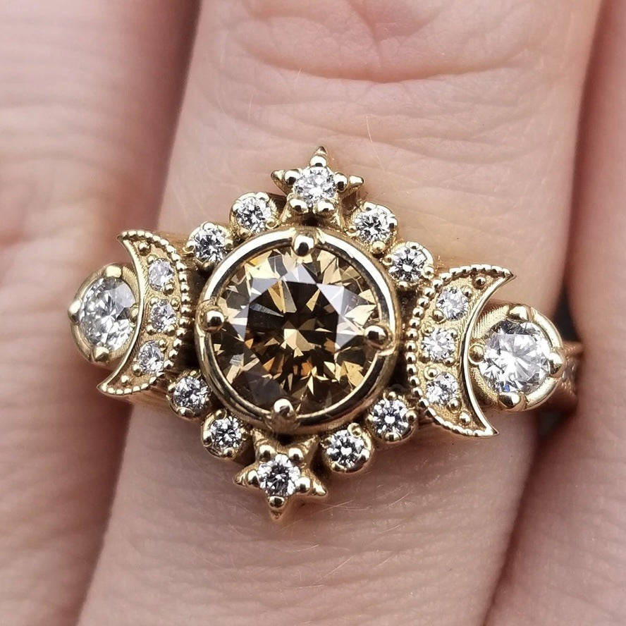 Vintage Gold‑Tone Ring Set With Star‑Moon & Spider‑Web Motif