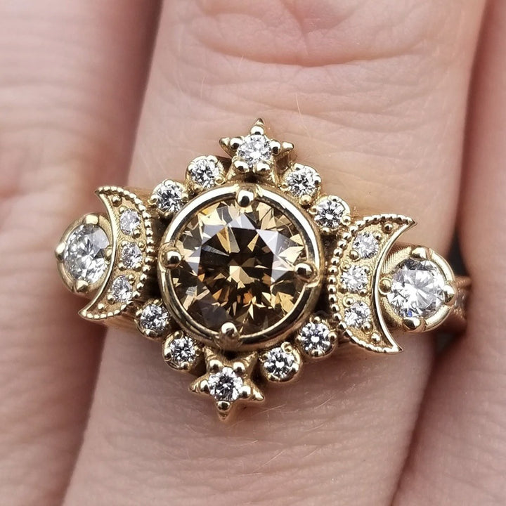 Vintage Gold‑Tone Ring Set With Star‑Moon & Spider‑Web Motif