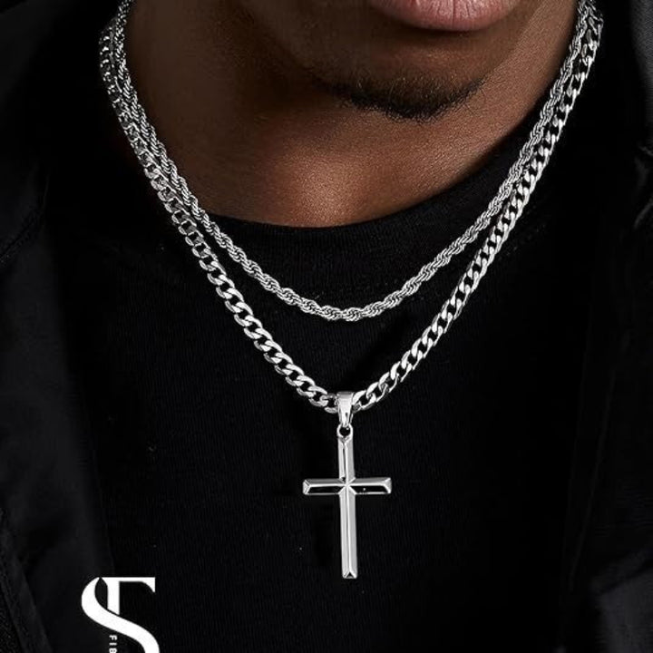 Layered Cross Pendant Necklace (Streetwear Unisex Chain)