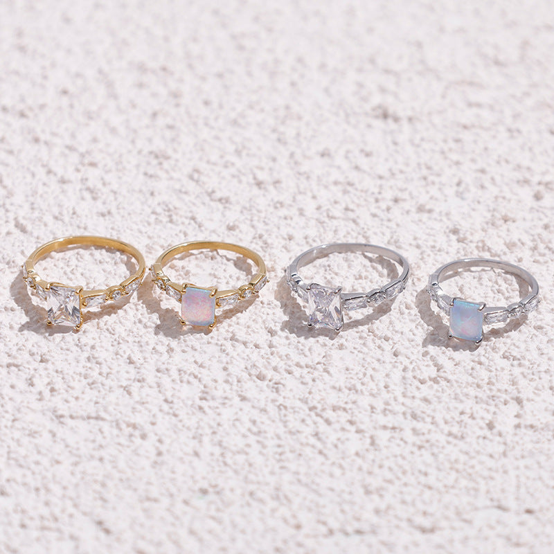Square‑Cut Main Diamond Ring With Baguette Side Diamond, Multi‑Color Options