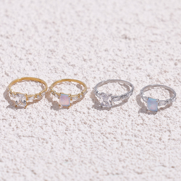 Square‑Cut Main Diamond Ring With Baguette Side Diamond, Multi‑Color Options