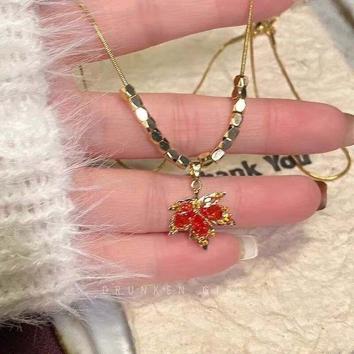 Red Diamond Maple Leaf Pendant Necklace