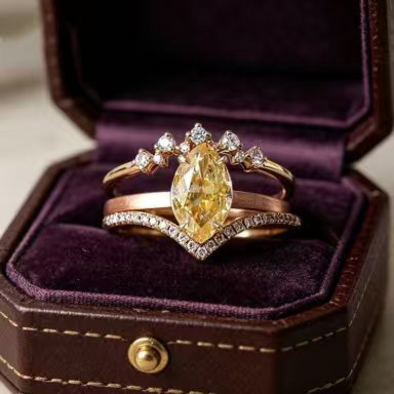 Marquise Yellow Diamond Stackable Ring Set