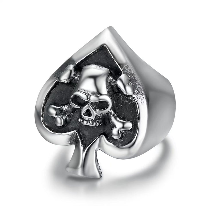 Spade Skull S925 Silver Ring, Vintage Skull & Crossbones Punk Biker Ring