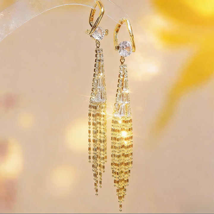 Golden Tassel Diamond Huggie Earrings (Light Luxury Niche Dynamic Earrings)