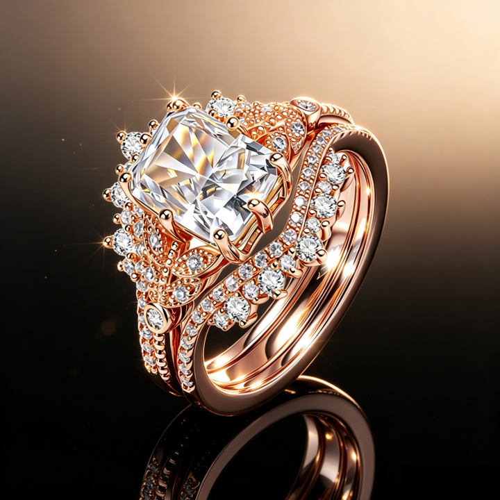 Rose‑Gold Square‑Cut Stackable Engagement Ring Set