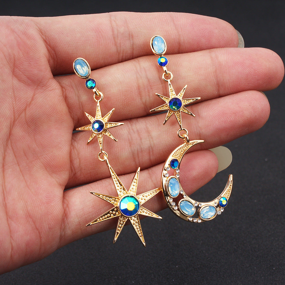 Asymmetrical Moon & Star Drop Earrings