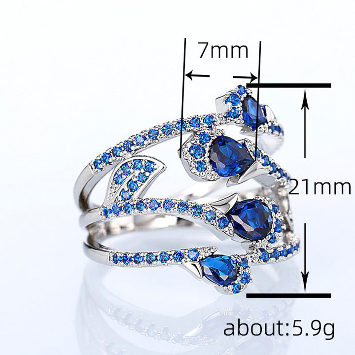Vintage Multi‑Layer Wrapped Teardrop‑Shaped Blue Diamond Women's Ring