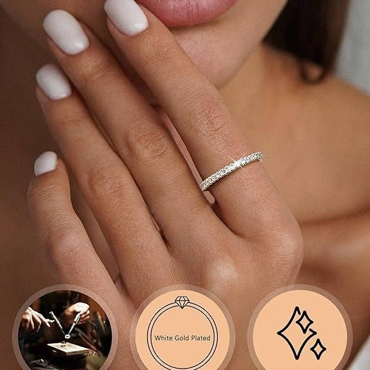 Luxury Pavé Eternity Band Ring (Stackable Silver Tone Statement Ring)