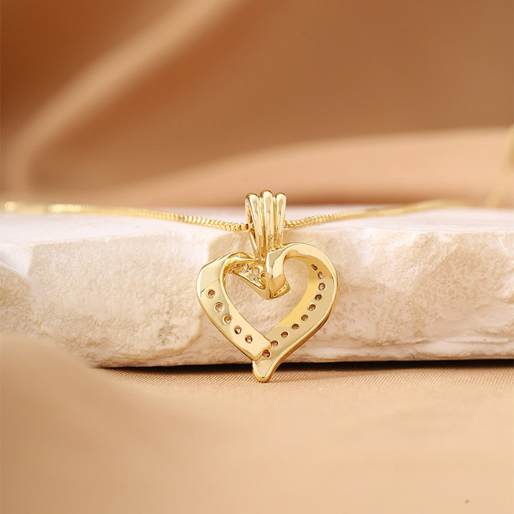Twisted Heart Cubic Diamond Pendant Necklace, 14K Gold Plated Hollow Love Dainty Box Chain, Romantic Statement Necklace for Women