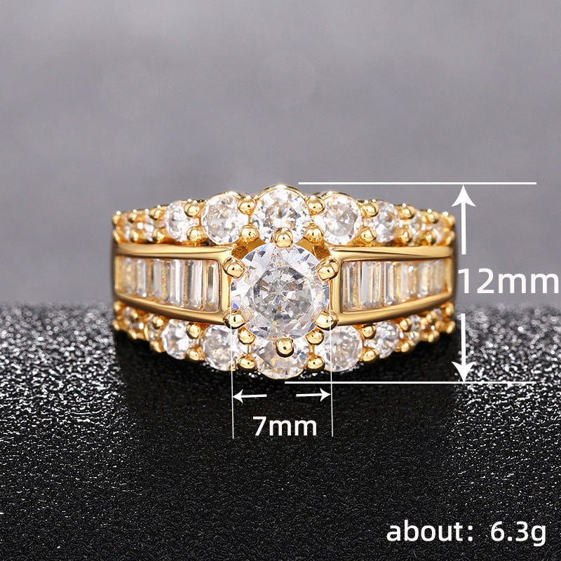 Multi-Row Diamond Wide Gold-Tone Ring (Luxury Opulent Statement Band)