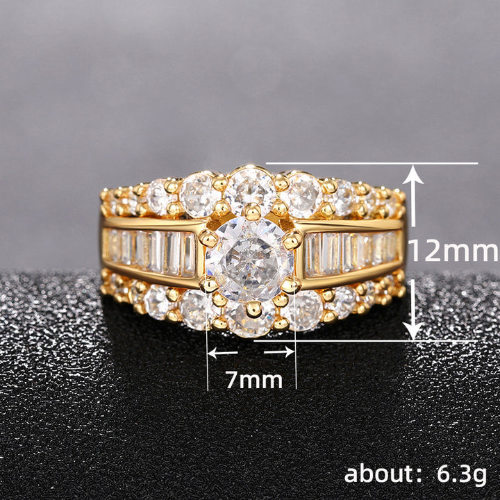 Multi-Row Diamond Wide Gold-Tone Ring (Luxury Opulent Statement Band)