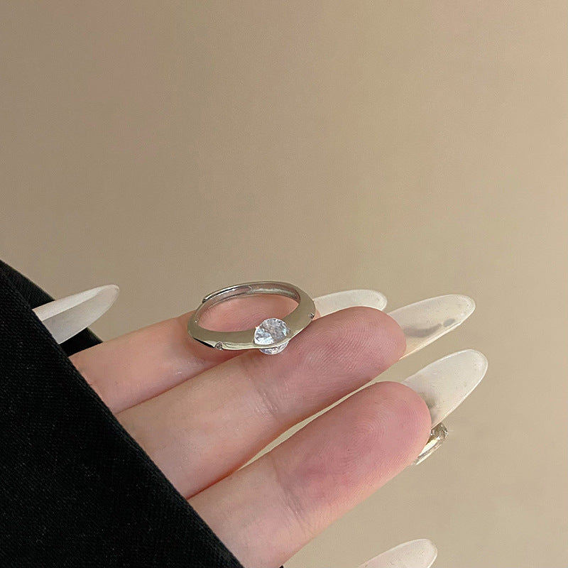 Horizontal Set Main Stone Plain Band Ring, Gold & Silver One-Bar Cross Zircon Light Luxury Band