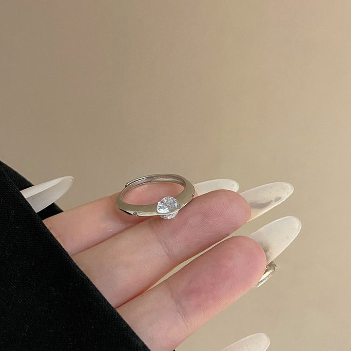 Horizontal Set Main Stone Plain Band Ring, Gold & Silver One-Bar Cross Zircon Light Luxury Band