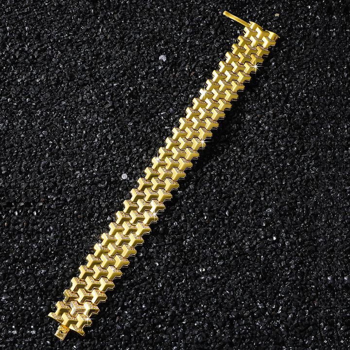 Iced Out Tank Link Wide Bracelet, Hip Hop Luxury Watch Band Style Bracelet for Men