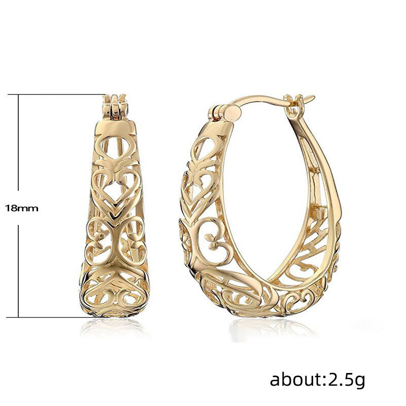 Vintage Hollow Heart Vine Oval Hoop Earrings, European Court Pattern Leverback Classic Earrings for Women