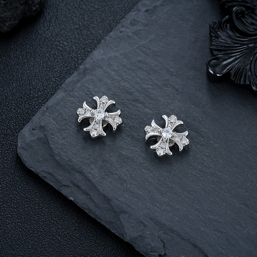 Vintage Cross Pavé Stud Earrings (Clip-On Punk Niche Jewelry)