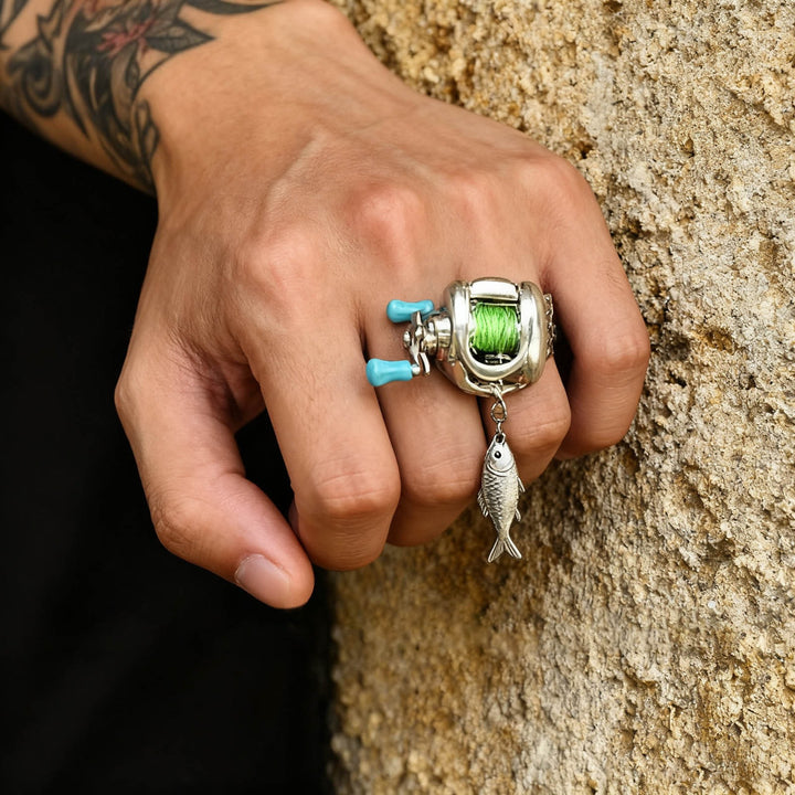 Mini Baitcasting Fishing Ring, Rotatable Reel Ring with Fish Pendant for Anglers