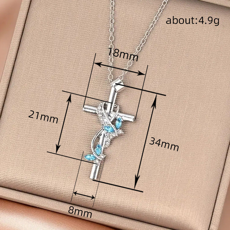 Heart Wrapped Butterfly Cross Necklace, Multiple Colors Available