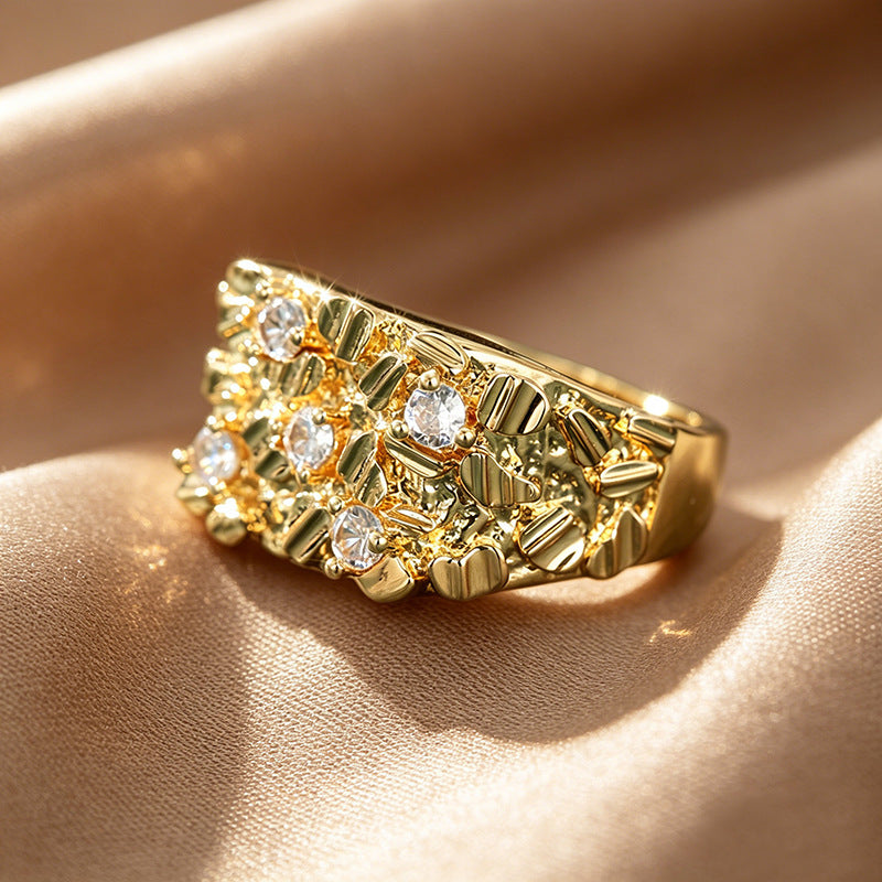 Vintage Textured diamond Wide Band Ring (Luxury Statement Ring)