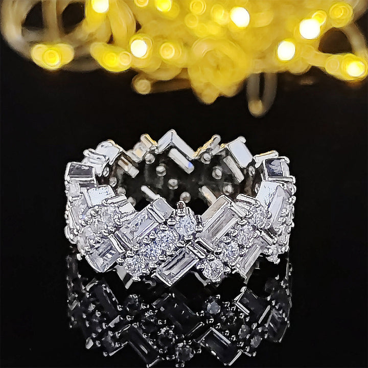 Baguette & Round Diamond Full Eternity Ring (Avant-Garde Luxury Shimmer Style)
