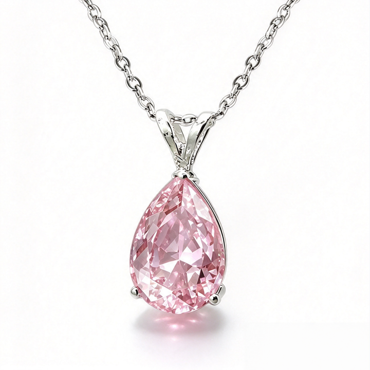 S925 Silver Pear-shaped Teardrop Gemstone Pendant Necklace, Multi-color Luxury Evening Choker