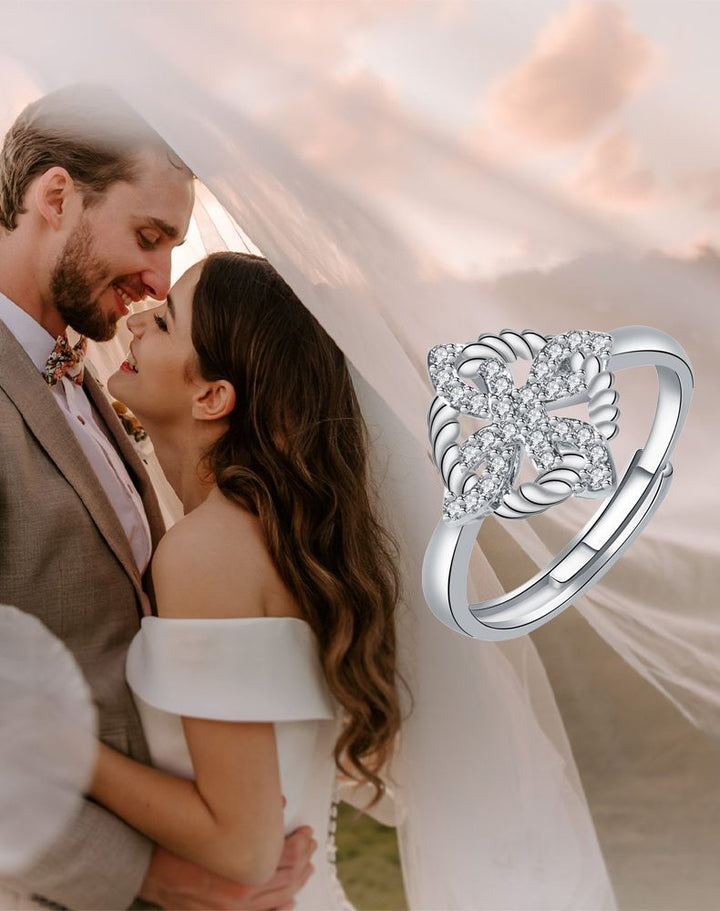 Twisted Rope Clover Diamond Open Ring (Delicate Luxury Statement Band)