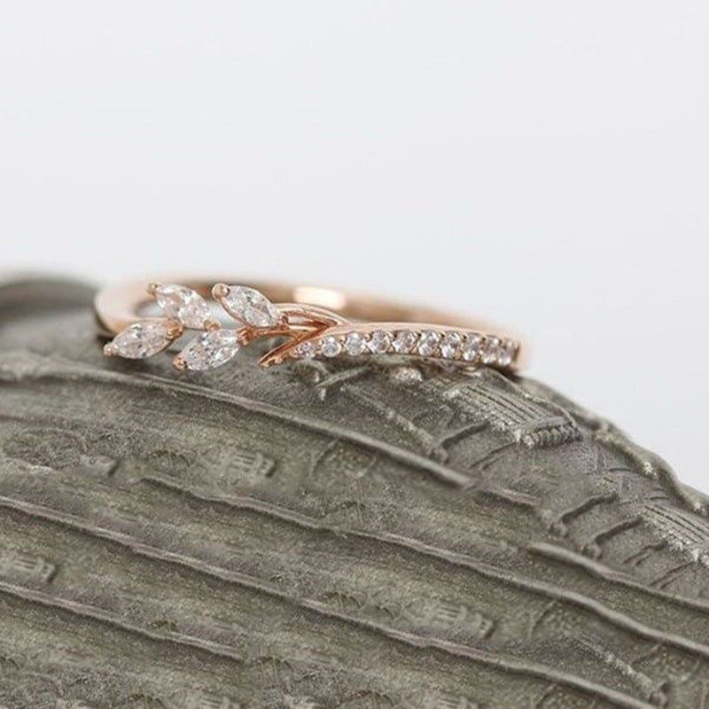 Marquise‑Cut Leaf‑Branch Thin S925 Sterling Silver Ring, 3‑Tone Available