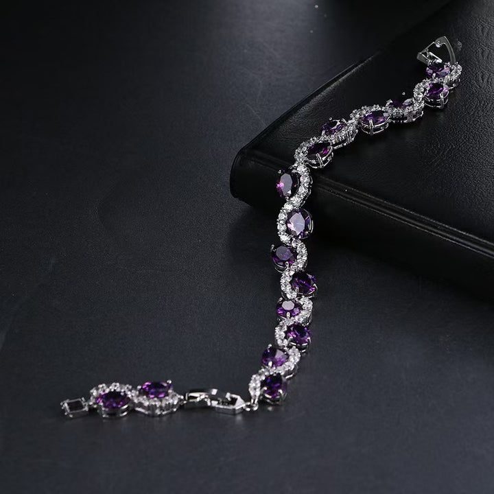 Oval Purple Diamond Interwoven Silver Bracelet
