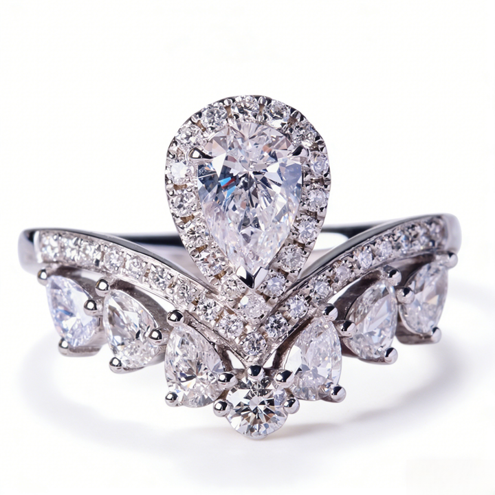 Crown Teardrop Diamond Statement Ring (Luxury Engagement-Style Band)