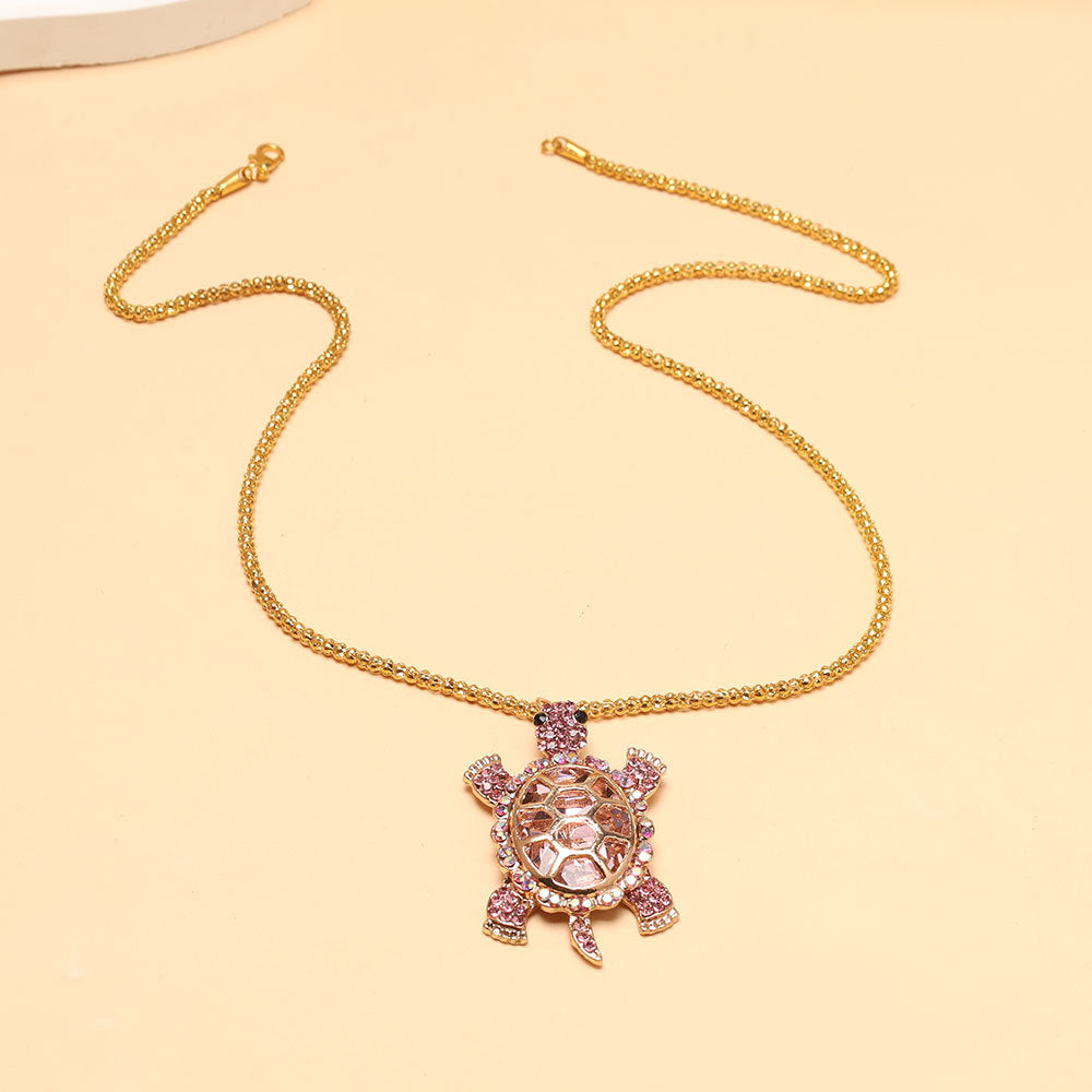 Diamond Turtle Pendant Necklace, Vintage Diamond Tortoise Animal Necklace