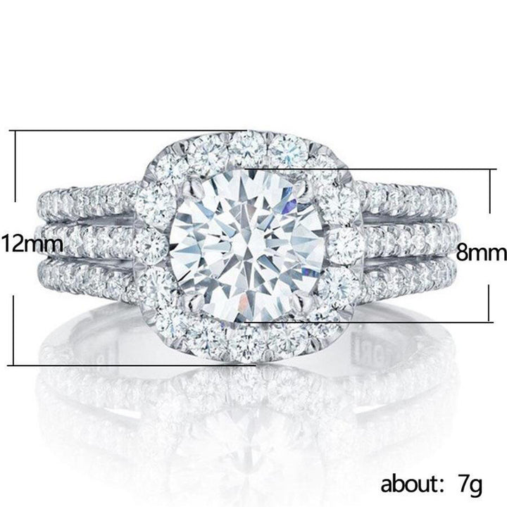 3-Row Pavé Halo Round Cut Engagement Ring (Luxury Proposal Band)