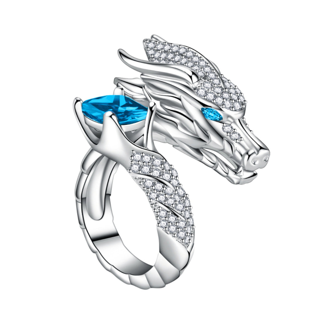 Winged Dragon Guardian Gemstone Ring (Light Luxury Niche Personalized Band)