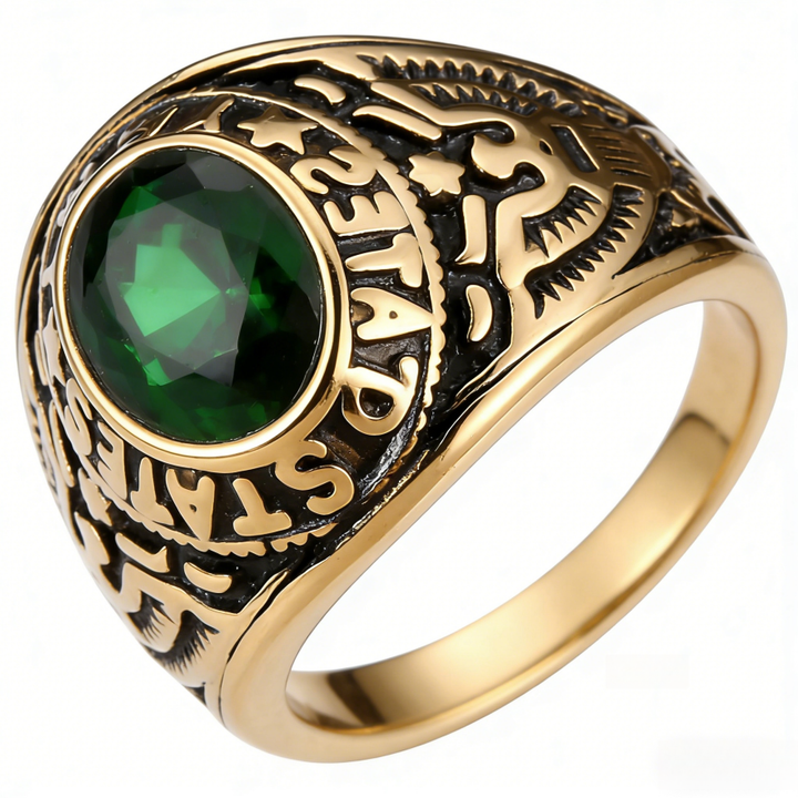 Vintage Green Diamond US Military Style Ring (Men's Titanium Steel Band)