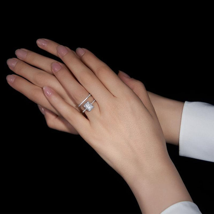 Ice Flower Cut & V-Shaped Pavé Wedding Ring Set (Luxury Classic Couple Bands)