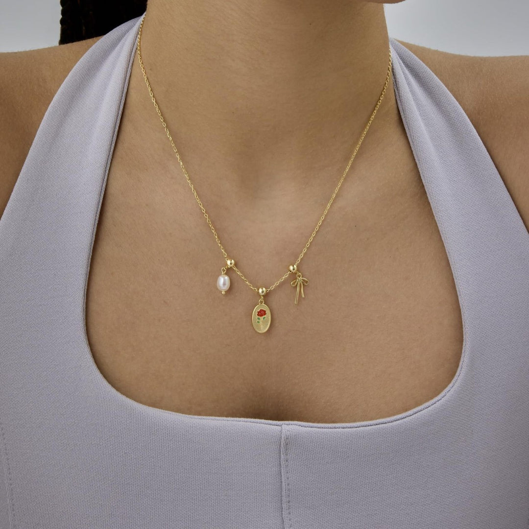 Slidable Triple Charms Beaded Collarbone Necklace, 8 Themed DIY Pendant Sets, Gold & Silver Two Tones Available