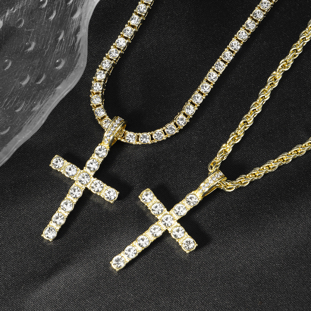 Diamond Cross Tennis Chain Necklace (3 Colors Hip-Hop Style Pendant)